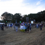 photo of people celebrating on the construction site for the new NECCA building